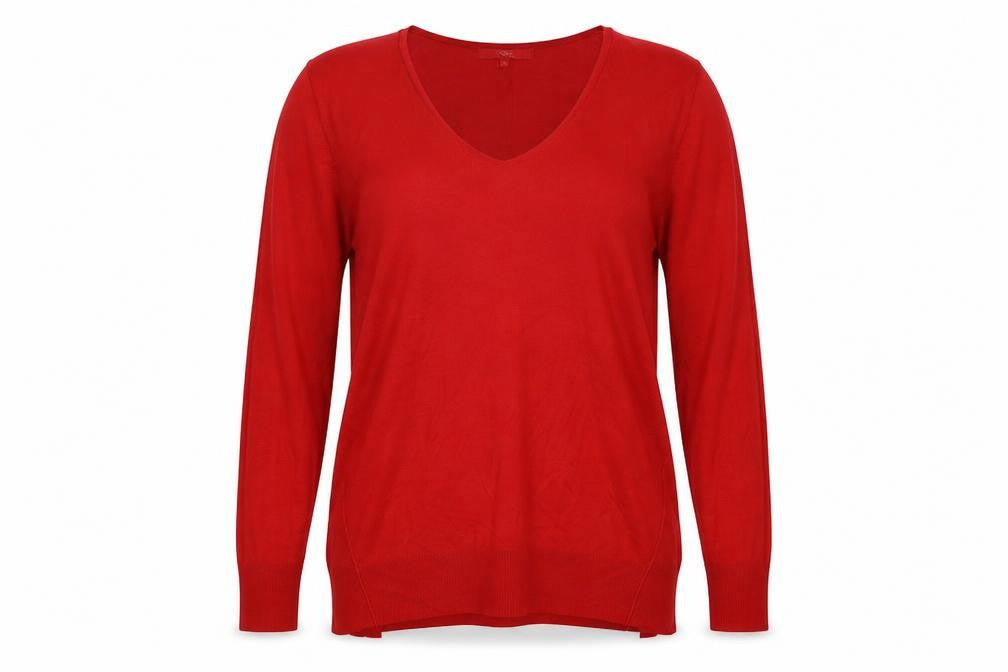 Front view of Next women’s red scoop neck viscose jumper, size UK 16