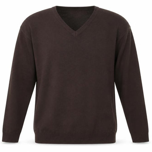 WOODVILLE Mens Brown V-Neck Acrylic Pullover Jumper Size L