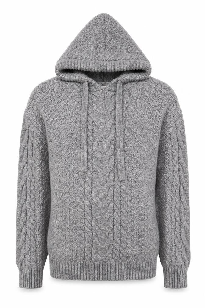 Front view of Heritage men’s grey crew neck acrylic jumper, size S