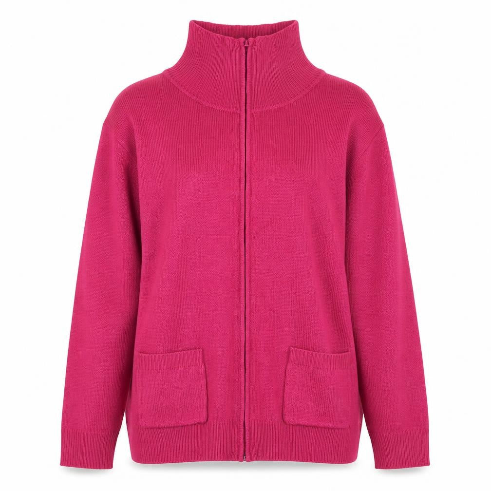Damart Womens Pink High Neck Acrylic Full Zip Jumper Size M