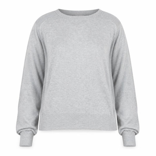 Front view of Next women’s grey round neck polyester jumper, size UK 10, - bell sleeve