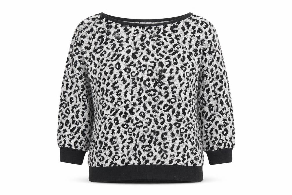 New Look Womens White Round Neck Animal Print Cotton Pullover Jumper Size 6