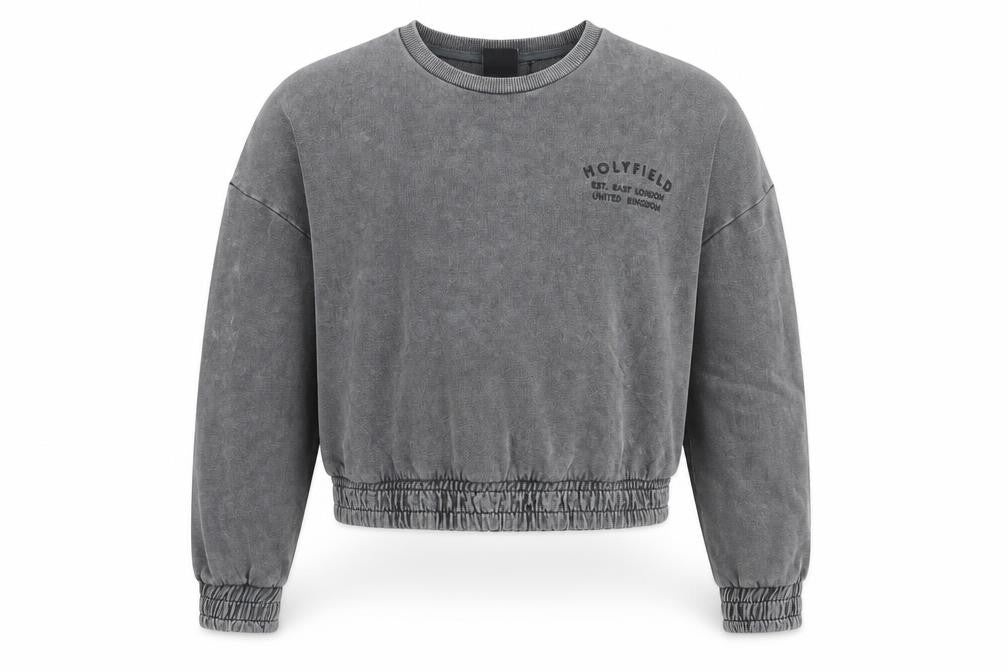 Front view of Holyfield girls’ grey cotton pullover sweatshirt, size 8-9, years pullover