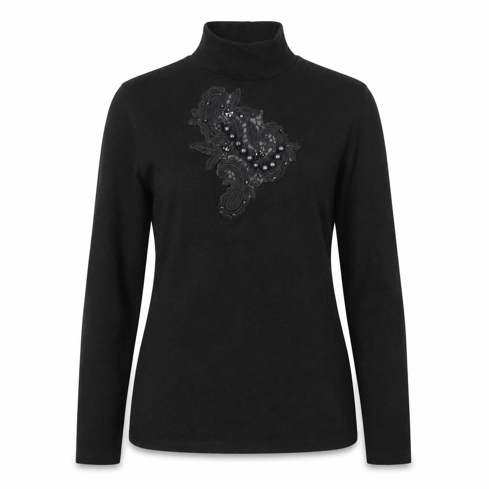Front view of Zara women’s black high neck polyester jumper, size M