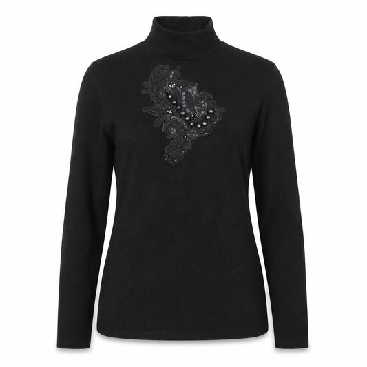 Front view of Zara women’s black high neck polyester jumper, size M