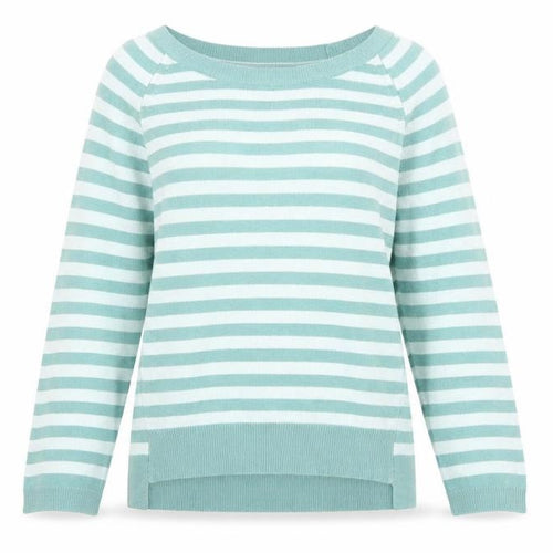 Marks and Spencer Womens Green Scoop Neck Striped Acrylic Pullover Jumper Size 10