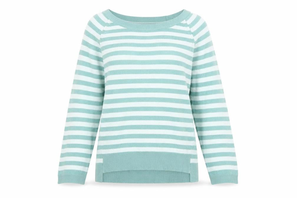 Marks and Spencer Womens Green Scoop Neck Striped Acrylic Pullover Jumper Size 10