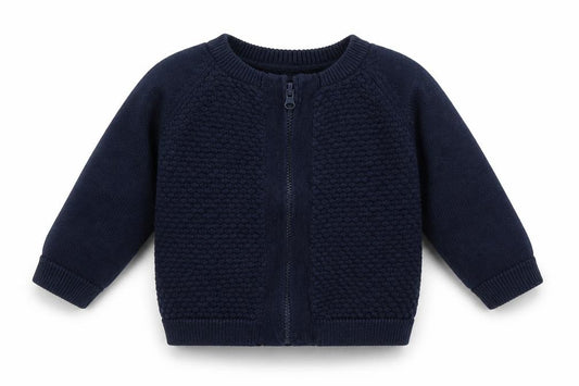 Front view of Lupilu Baby Black Cotton Full Zip Jumper, size 3-6, Months Zip
