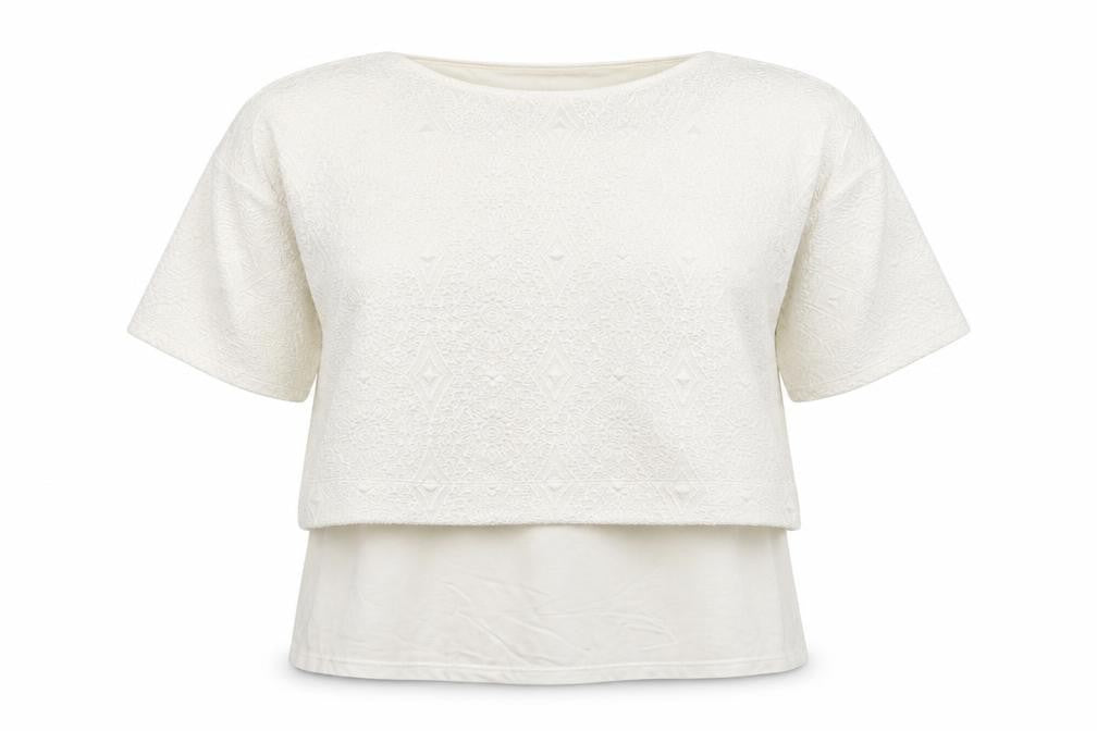 Front view of F&F women’s white polyester basic t-shirt, size UK 12, round neck