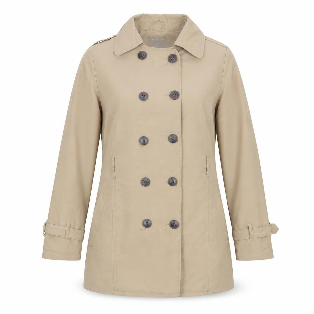 Front view of Brave Soul women’s brown pea coat coat, size UK 10, button