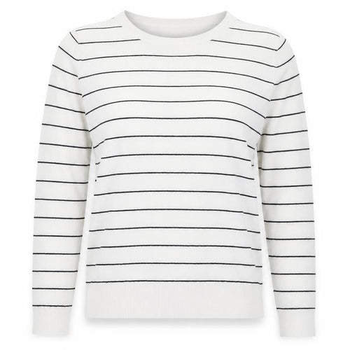 Warehouse Womens White Round Neck Striped Viscose Full Zip Jumper Size 12