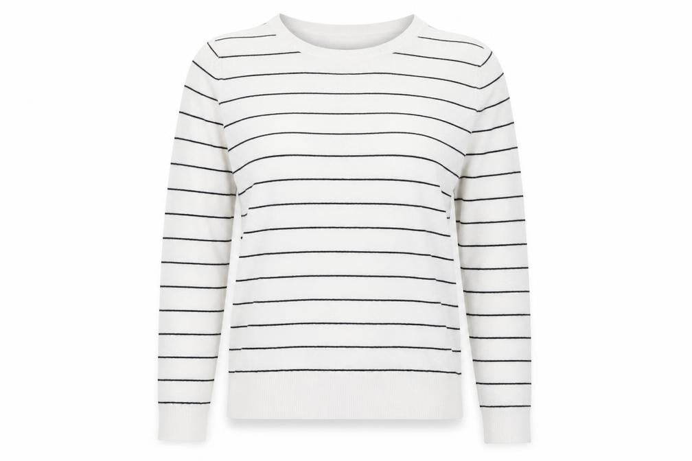 Warehouse Womens White Round Neck Striped Viscose Full Zip Jumper Size 12