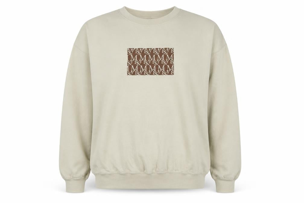 Front view of Missy Empire women’s beige cotton pullover sweatshirt, size UK 12, pullover