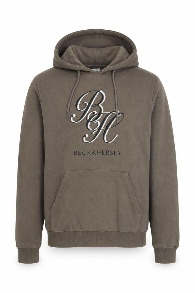 Front view of Beck & Hersey men’s grey cotton pullover hoodie, size S