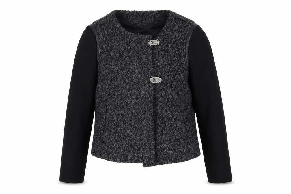 Front view of Marks & Spencer women’s grey jacket coat, size UK 14, button