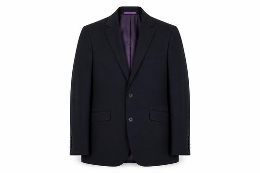 Front view of Burton men’s blue polyester jacket suit jacket, size M