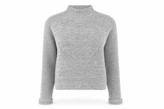 Front view of Primark women’s grey mock neck polyester jumper, size S