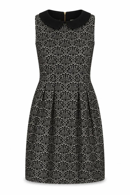 Front view of Almari women’s black polyester a-line, size UK 10, collared zip