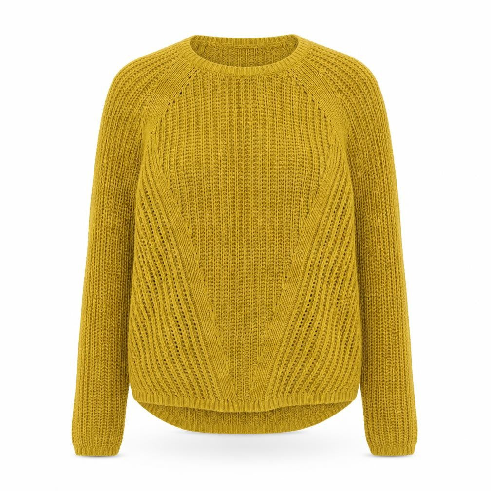Front view of H&M women’s yellow round neck cotton jumper, size S