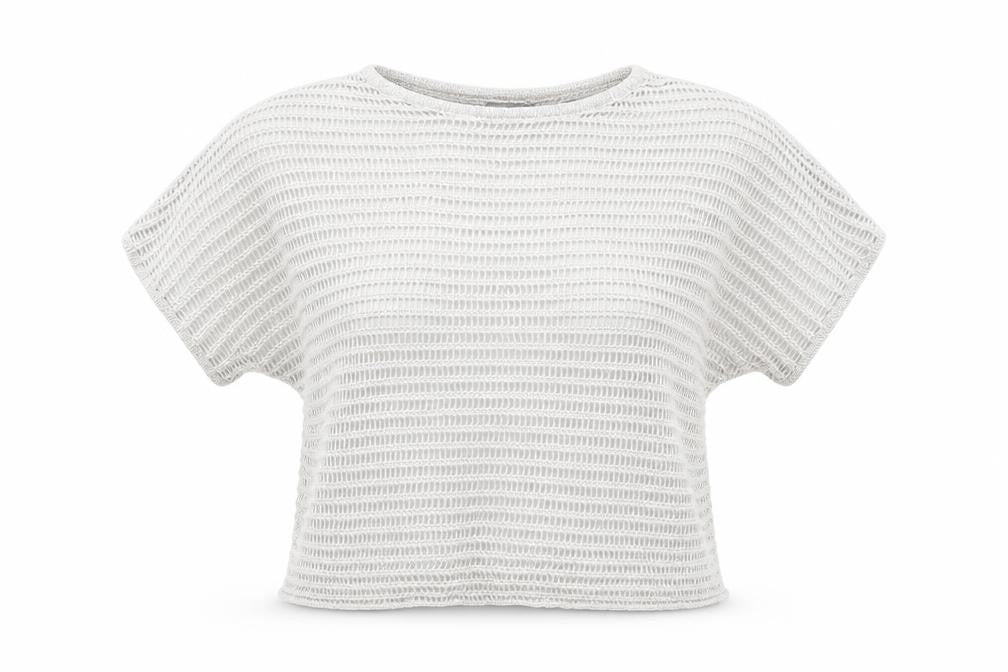 Front view of Phase Eight women’s silver boat neck acrylic jumper, size M