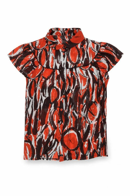Front view of George women’s multicoloured geometric polyester basic button-up, size UK 10, collared