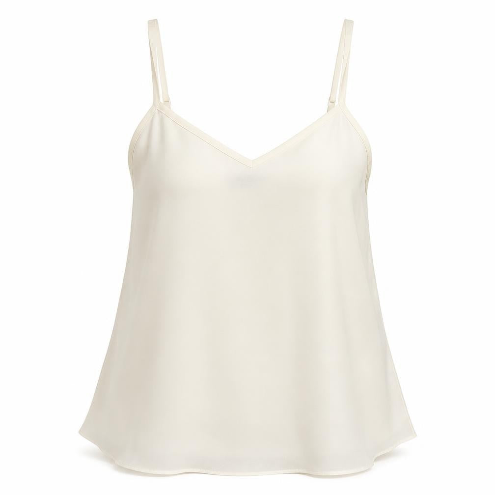 Front view of Missguided women’s white polyester camisole blouse, size UK 8, v-neck