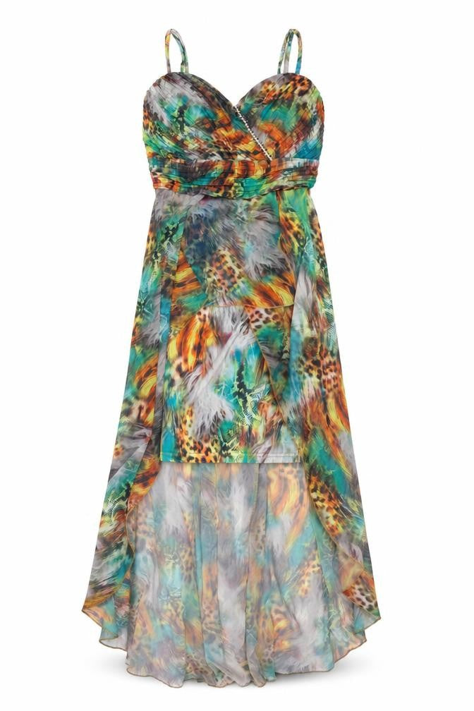 Jenny Womens Multicoloured Animal Print Polyester Fit & Flare Size S Sweetheart Pullover - Dipped Hem
