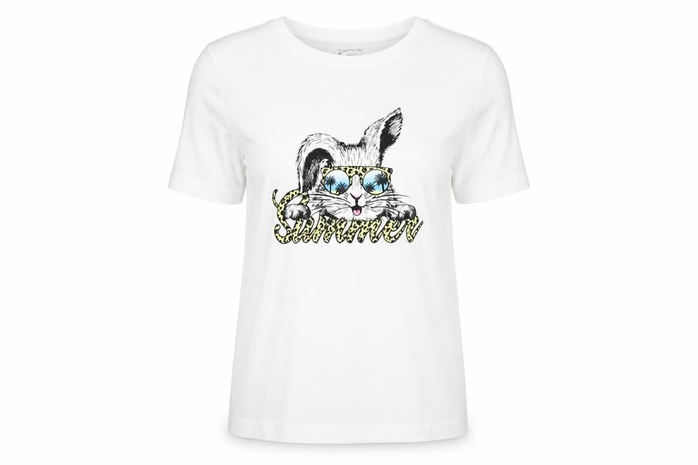 Front view of SHEIN women’s white polyester basic t-shirt, size XS, round neck - summer rabbit
