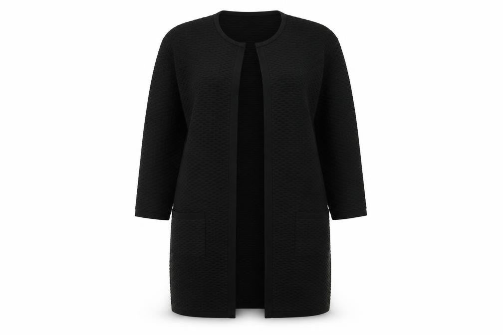 Front view of Marks & Spencer women’s black jacket, size UK 10, hook & eye