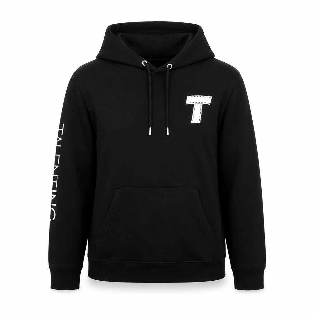 Front view of Rowan girls’ black modal blend pullover hoodie, size M, pullover