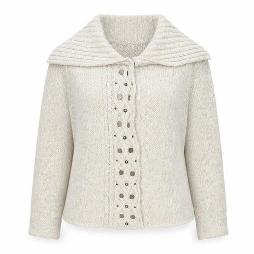 Moda Womens Beige V-Neck Acrylic Cardigan Jumper Size 14 - Snap Closure