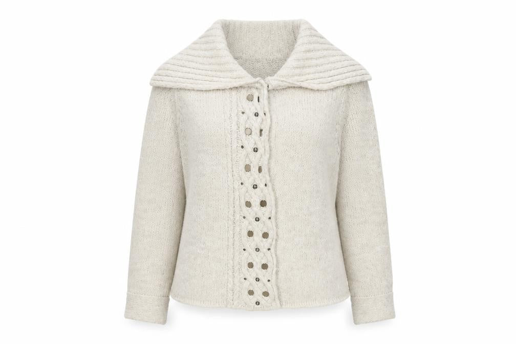 Moda Womens Beige V-Neck Acrylic Cardigan Jumper Size 14 - Snap Closure