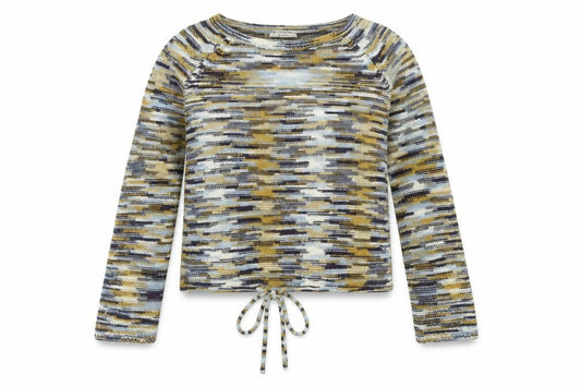 Front view of Tu women’s multicoloured round neck striped acrylic jumper, size UK 12