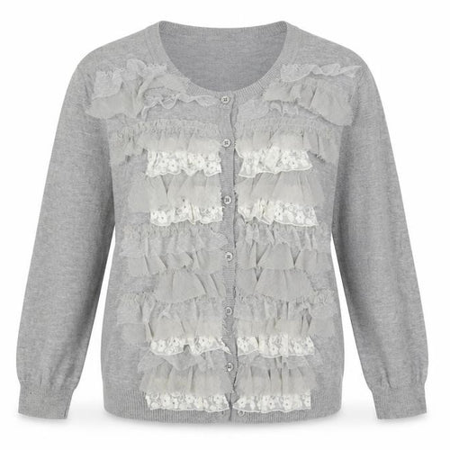 Fenn Wright Manson Womens Grey Scoop Neck Cotton Cardigan Jumper Size XL - Frill Detail