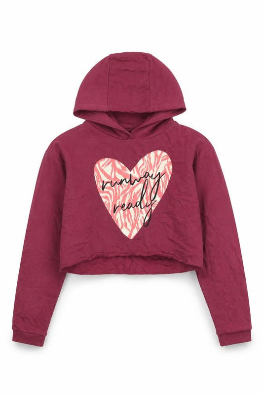Front view of Studio girls’ pink cotton pullover hoodie, size 10-11, years pullover - runway ready