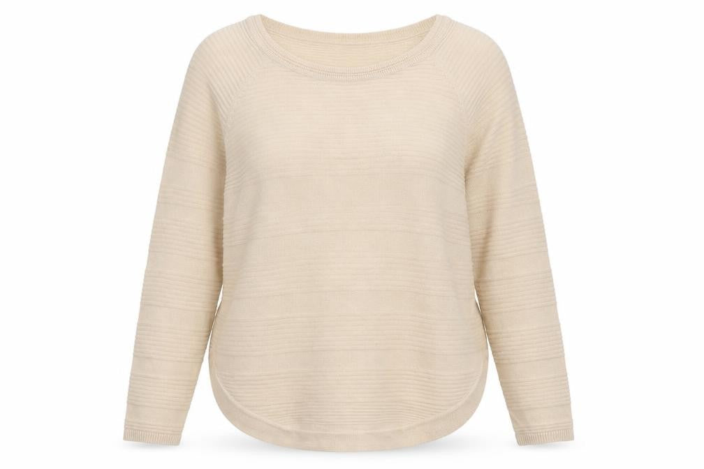 Front view of Only women’s beige round neck acrylic jumper, size M