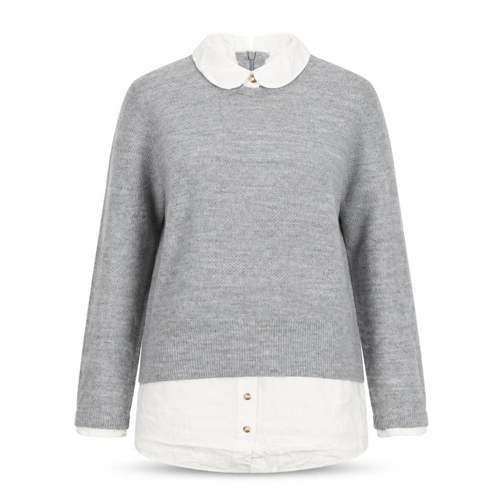 Front view of Topshop women’s grey collared acrylic jumper, size UK 8