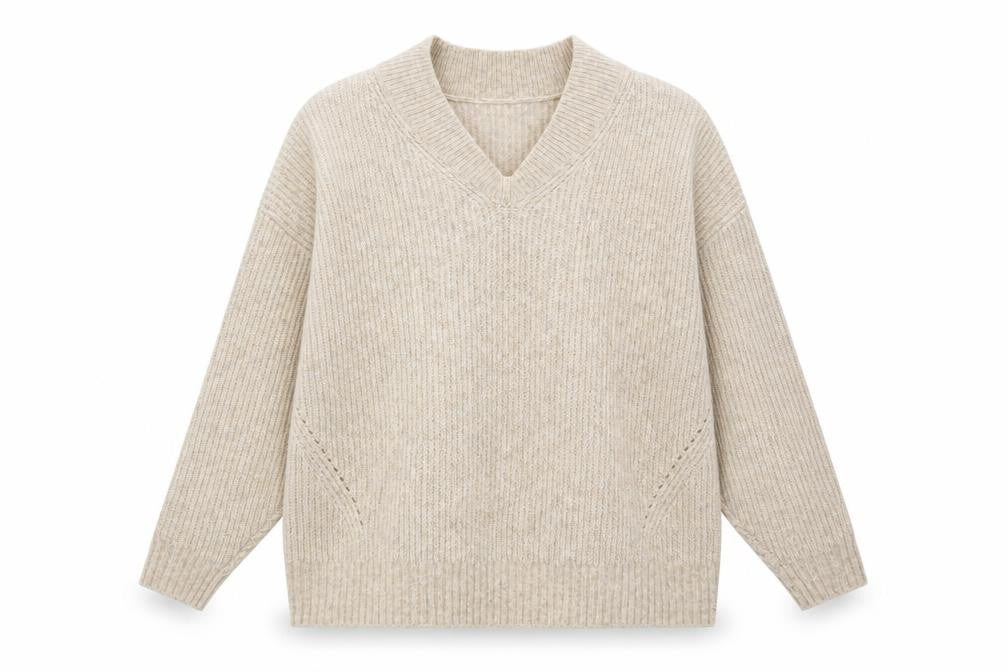 Marks and Spencer Mens Beige V-Neck Acrylic Pullover Jumper Size XL