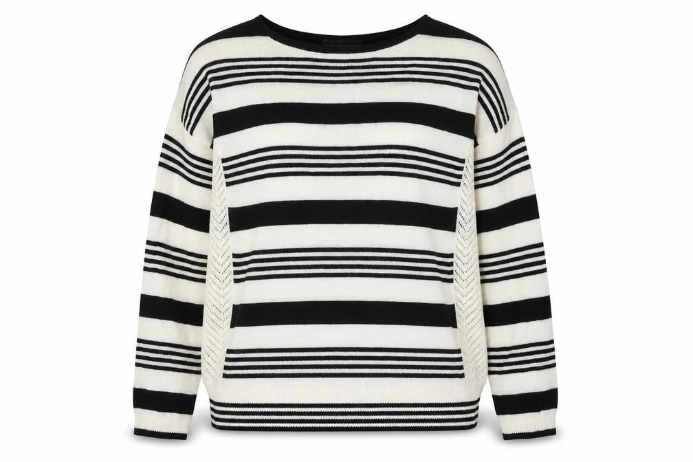 Marks and Spencer Womens Black Boat Neck Striped Acrylic Pullover Jumper Size 14