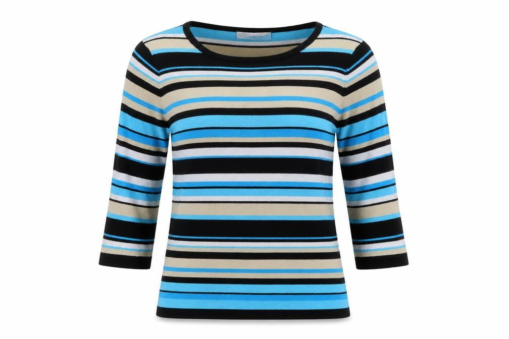 Front view of Fabrizio women’s multicoloured round neck striped viscose jumper, size M