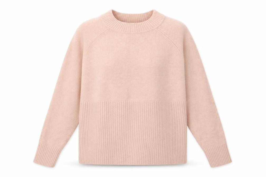 Front view of Nutmeg women’s pink mock neck acrylic jumper, size UK 10