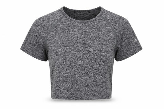 Front view of Boohoo women’s grey polyester basic t-shirt, size L, round neck pullover