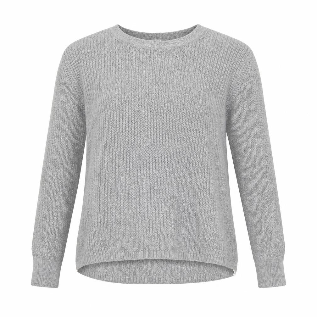 Front view of Preworn women’s grey round neck nylon jumper, size L
