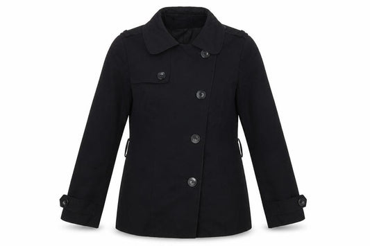 Front view of Debenhams women’s black jacket, size UK 12, button