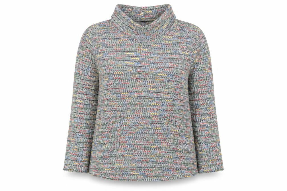 Cerulean Collection Womens Grey Roll Neck Striped Acrylic Pullover Jumper Size M - Mutlicoloured Fleck