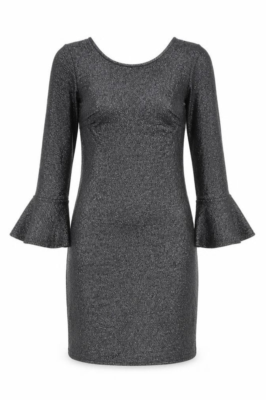 Front view of F&F women’s silver polyester mini, size UK 6, round neck pullover - bell sleeve