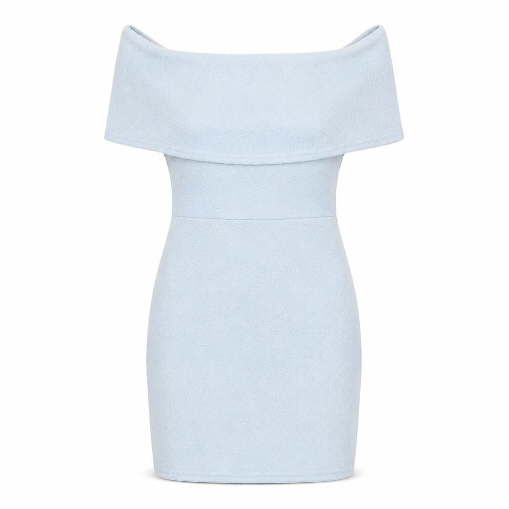 Front view of I SAW IT FIRST women’s blue polyester bodycon, size UK 8, round neck pullover