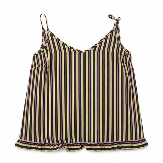 Front view of Papaya women’s multicoloured striped polyester camisole tank, size UK 12, v-neck