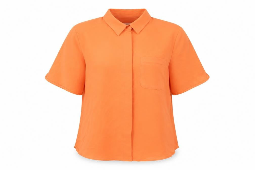 Marks & Spencer Womens Orange Polyester Basic Button-Up Size 8 Collared