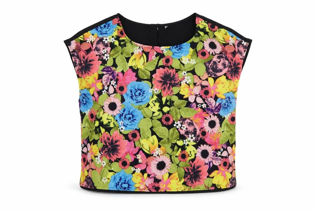 Front view of H&M women’s multicoloured floral polyester basic blouse, size XS, round neck